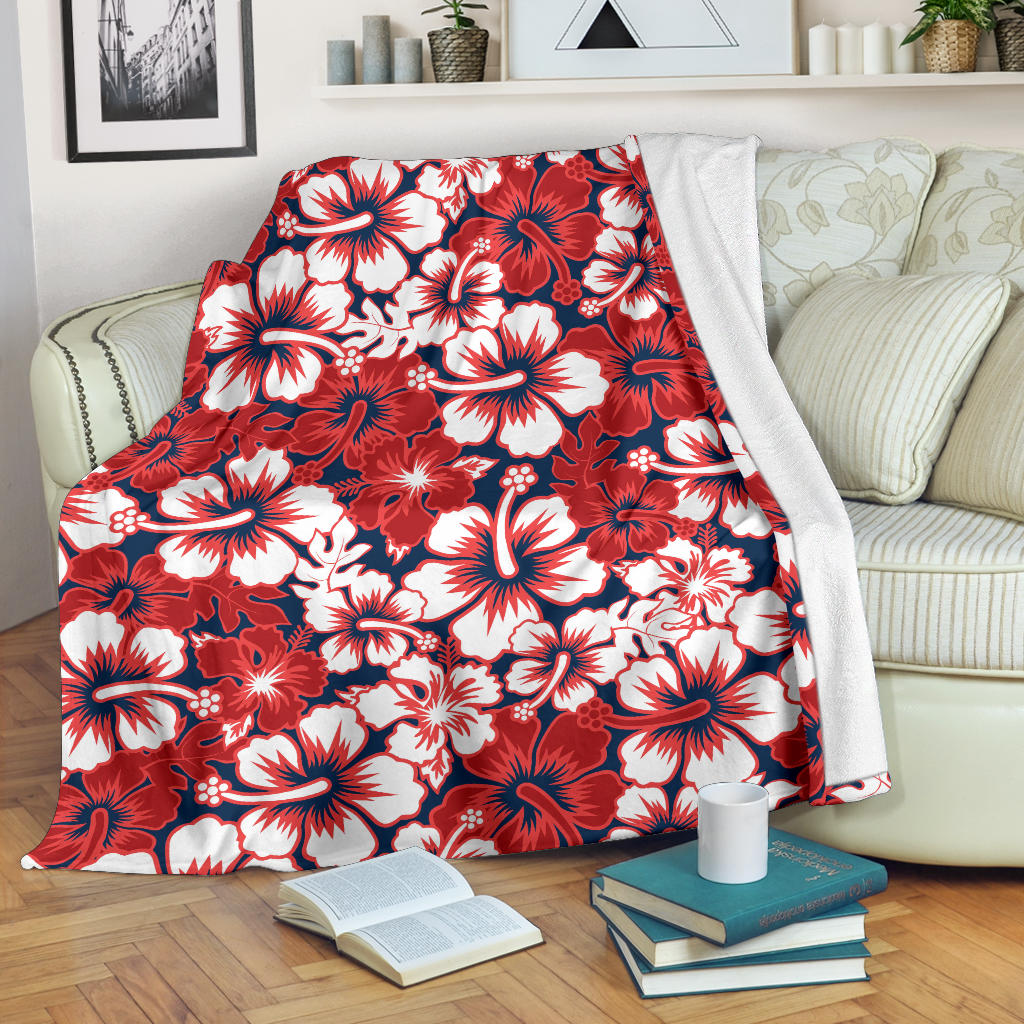 Red Hibiscus Pattern Print Design HB01 Fleece Blanket