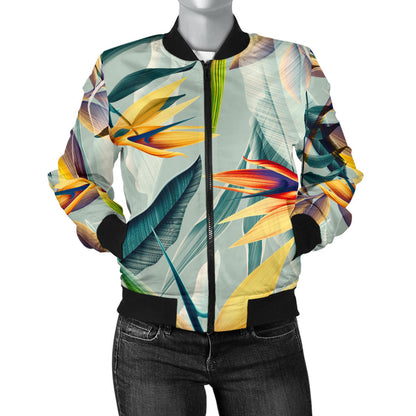 Tropical Flower Pattern Print Design TF022 Women Bomber Jacket