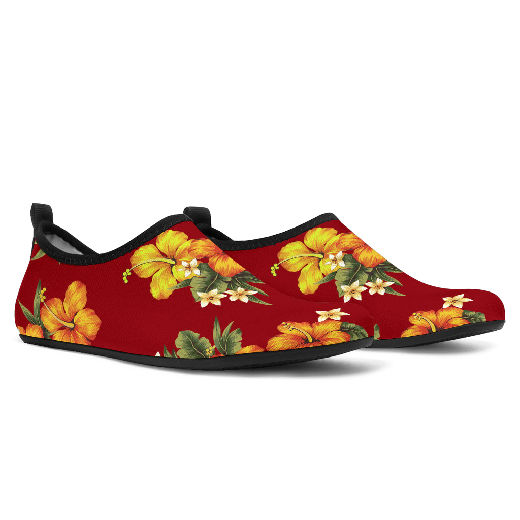 Orange Hibiscus Pattern Print Design HB026 Aqua Water Shoes