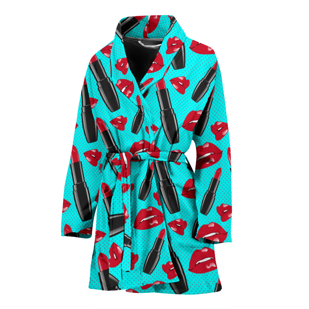 Lipstick Pattern Print Design LT02 Women Bathrobe