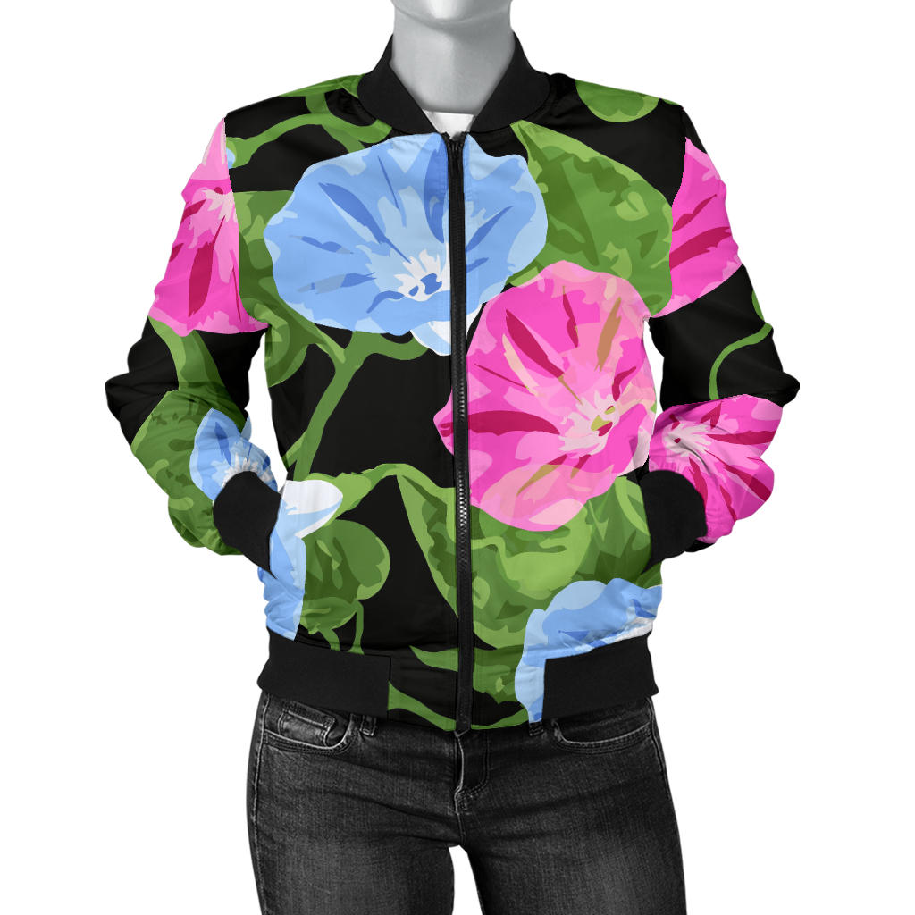 Morning Glory Pattern Print Design MG04 Women Bomber Jacket
