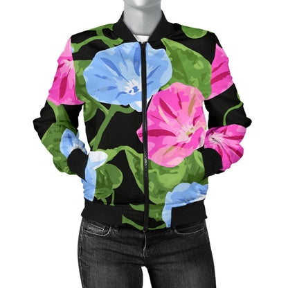 Morning Glory Pattern Print Design MG04 Women Bomber Jacket
