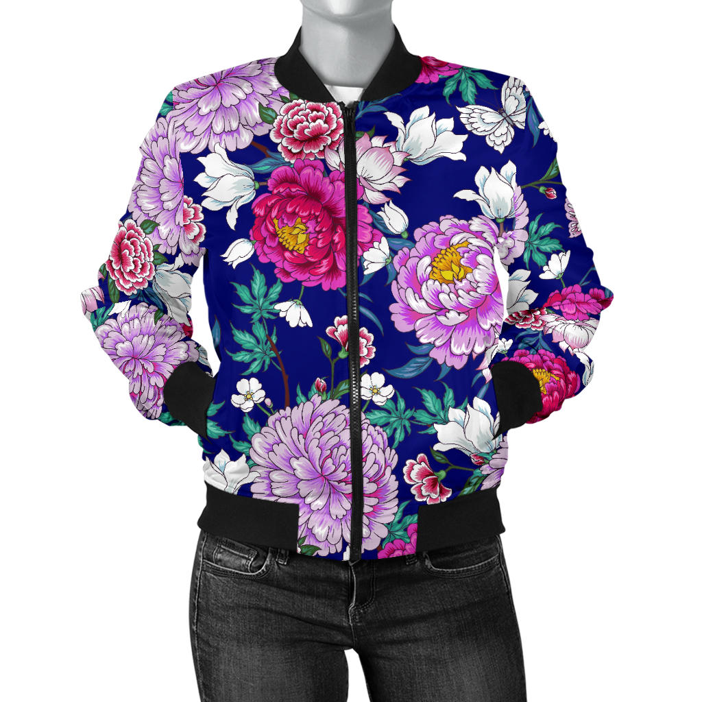 Dahlia Pattern Print Design DH013 Women Bomber Jacket