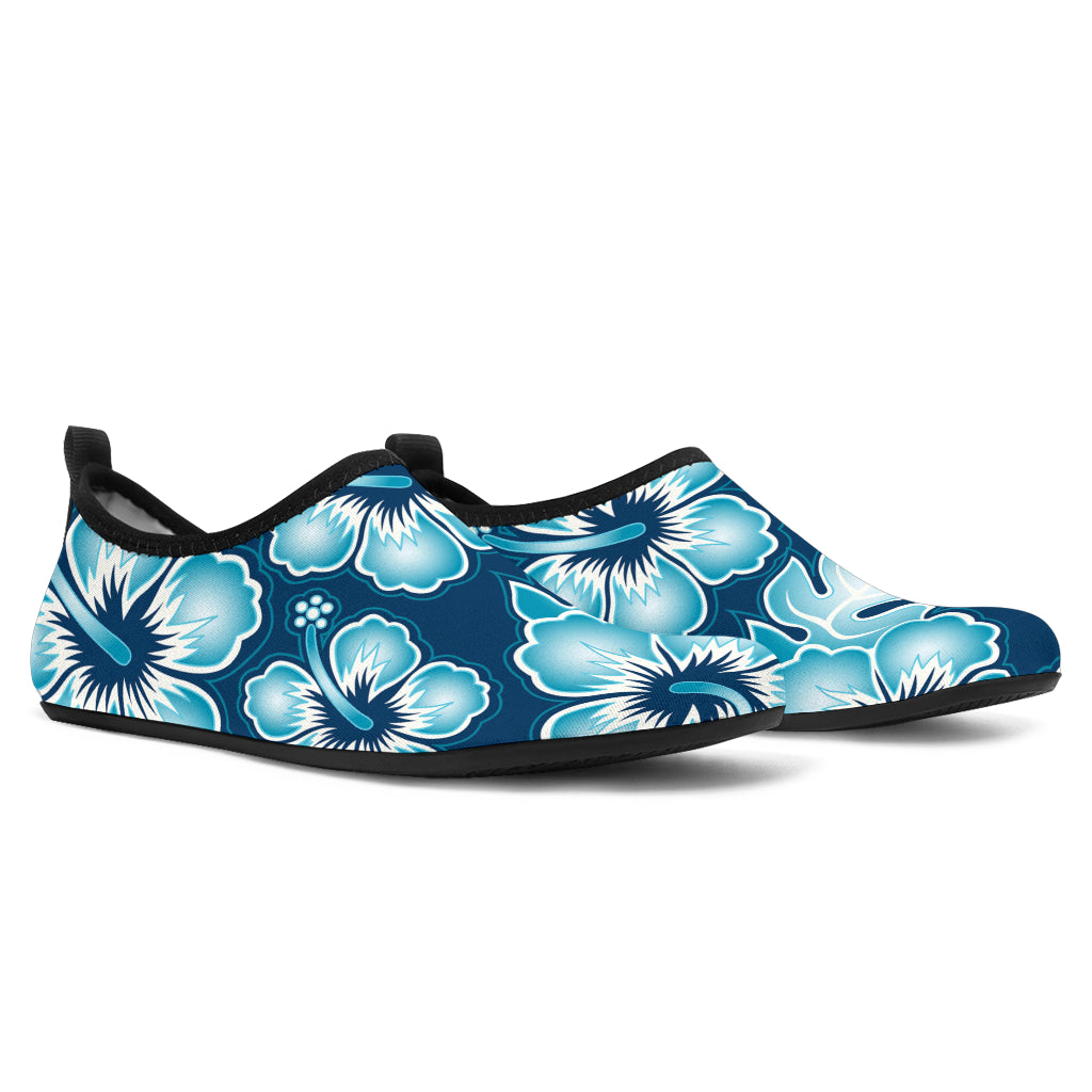 Blue Hibiscus Pattern Print Design HB011 Aqua Water Shoes