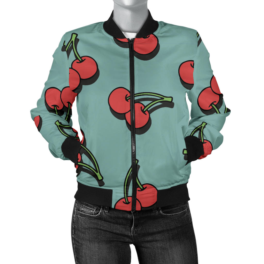 Cherry Pattern Print Design CH03 Women Bomber Jacket
