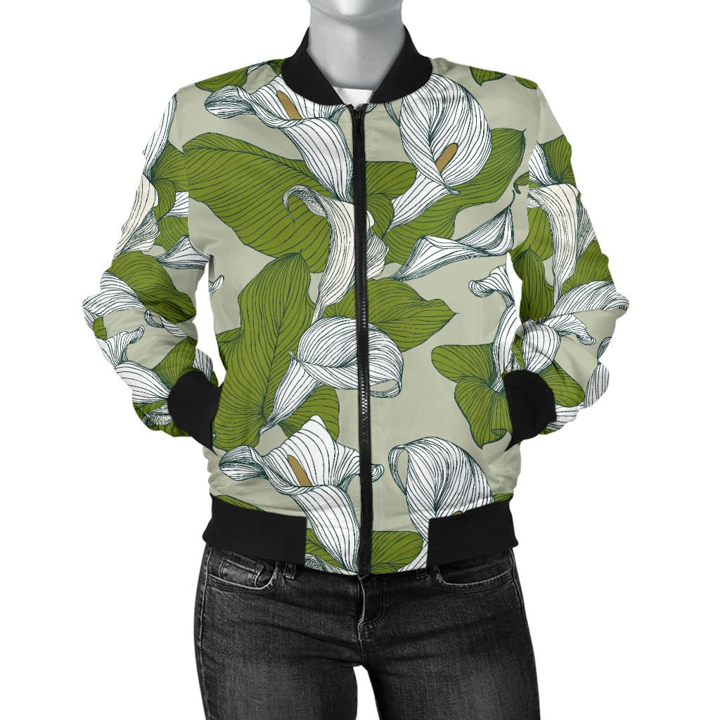 Lily Pattern Print Design LY08 Women Bomber Jacket