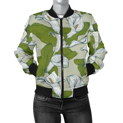 Lily Pattern Print Design LY08 Women Bomber Jacket