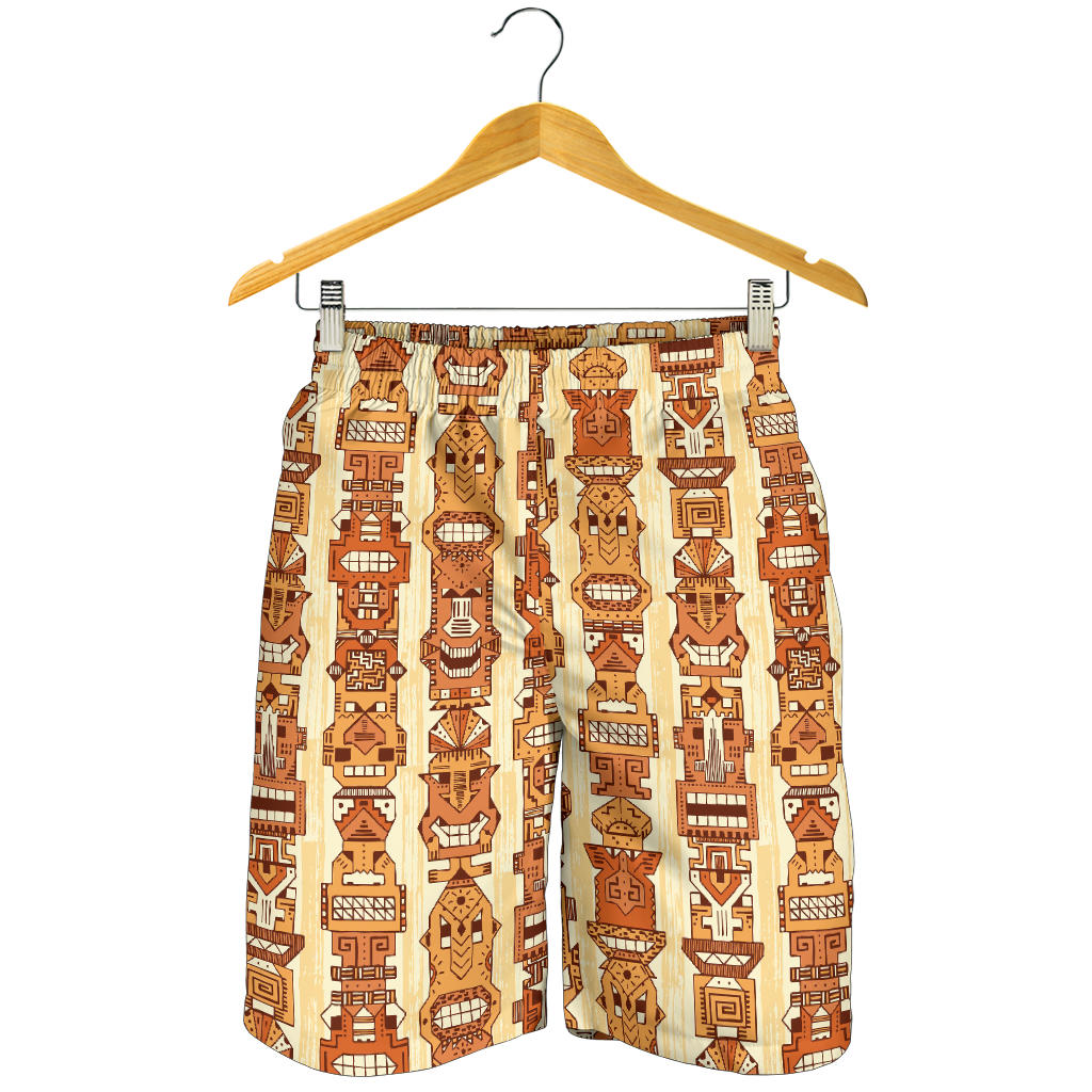 Tiki Orange Vertical Pattern Mens Shorts