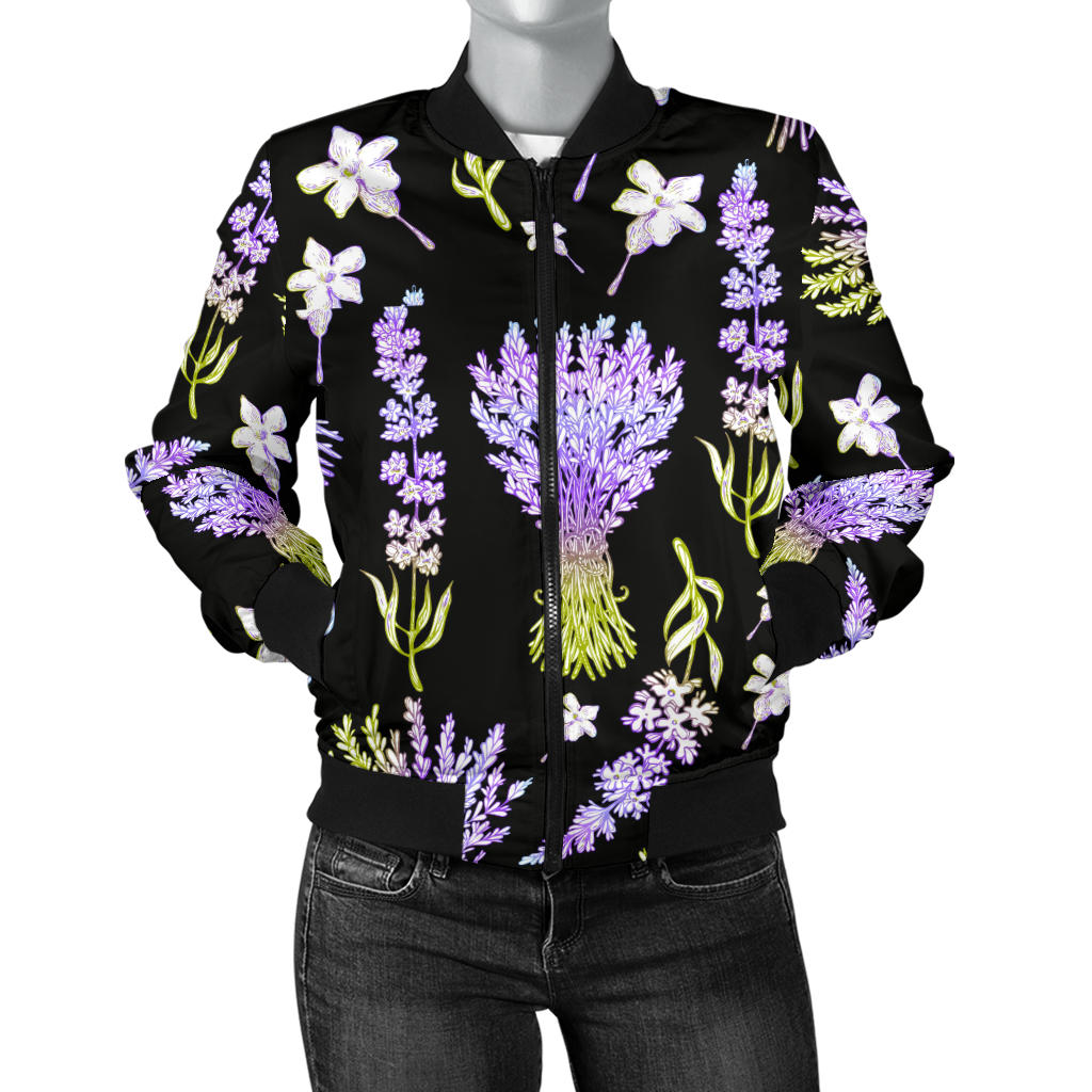 Lavender Pattern Print Design LV04 Women Bomber Jacket