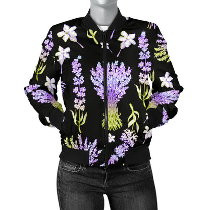 Lavender Pattern Print Design LV04 Women Bomber Jacket