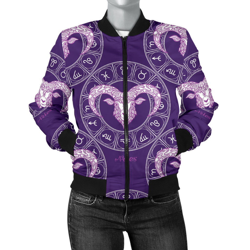 Aries Zodiac Pattern Print Design 02 Women's Bomber Jacket