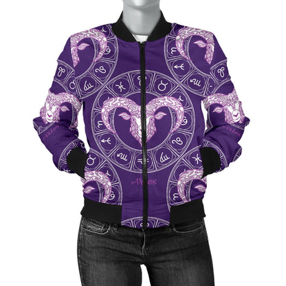 Aries Zodiac Pattern Print Design 02 Women's Bomber Jacket