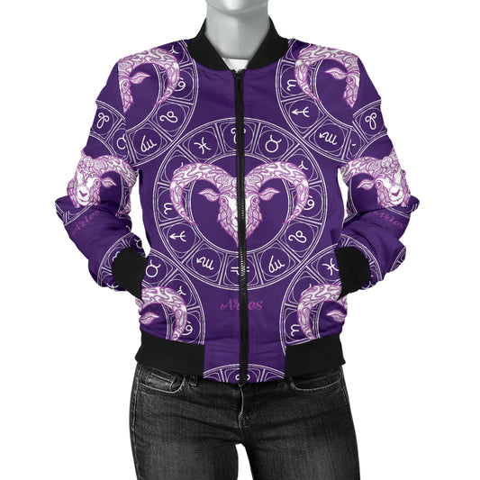 Aries Zodiac Pattern Print Design 02 Women's Bomber Jacket