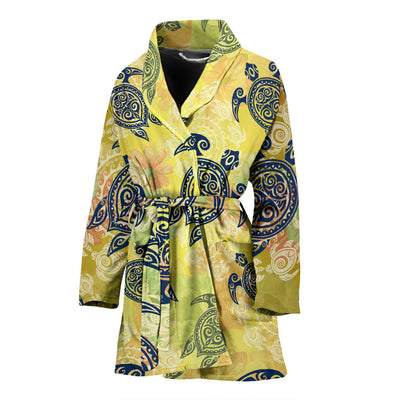 Hawaiian Turtle Tribal Design Print Women Bathrobe