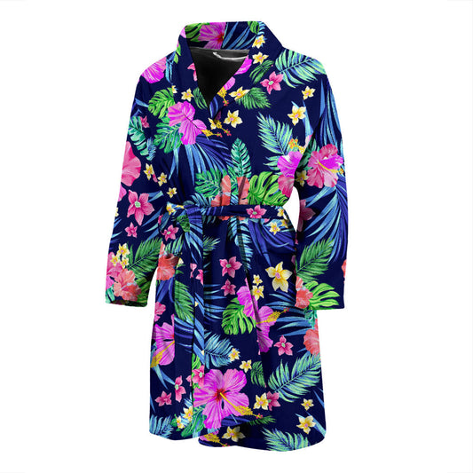 Neon Hibiscus Pattern Print Design HB016 Men Bathrobe