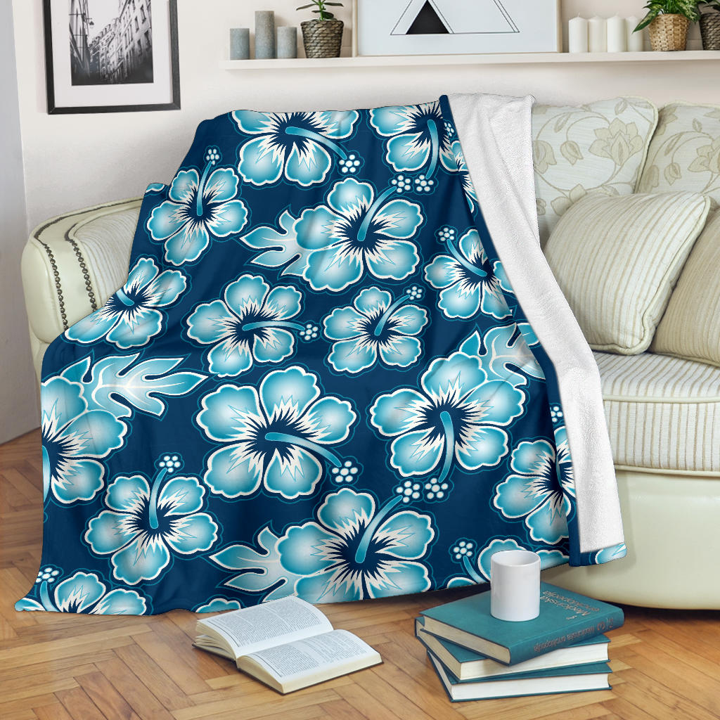 Blue Hibiscus Pattern Print Design HB011 Fleece Blanket