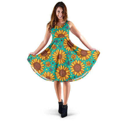 Sunflower Pattern Print Design SF013 Midi Dress