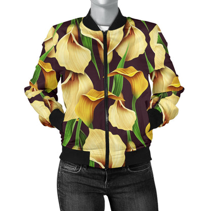 Lily Pattern Print Design LY013 Women Bomber Jacket