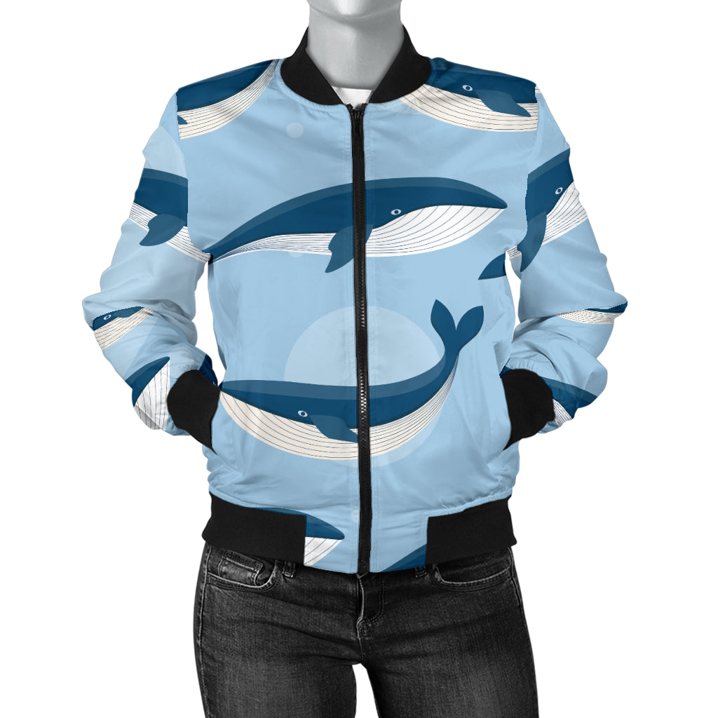 Blue Whale Pattern Print Design 02 Women's Bomber Jacket