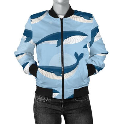 Blue Whale Pattern Print Design 02 Women's Bomber Jacket