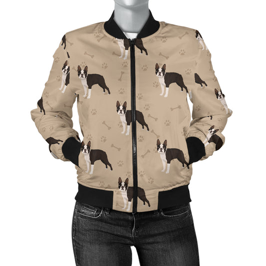 Boston Terrier Pattern Print Design 02 Women's Bomber Jacket