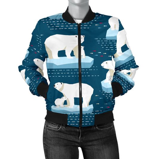 Polar Bear Pattern Print Design PB02 Women Bomber Jacket