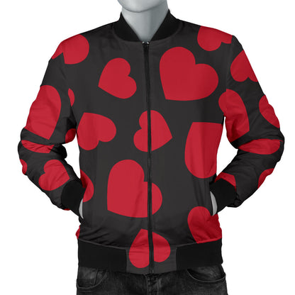 Heart Red Pattern Print Design HE01 Men Bomber Jacket