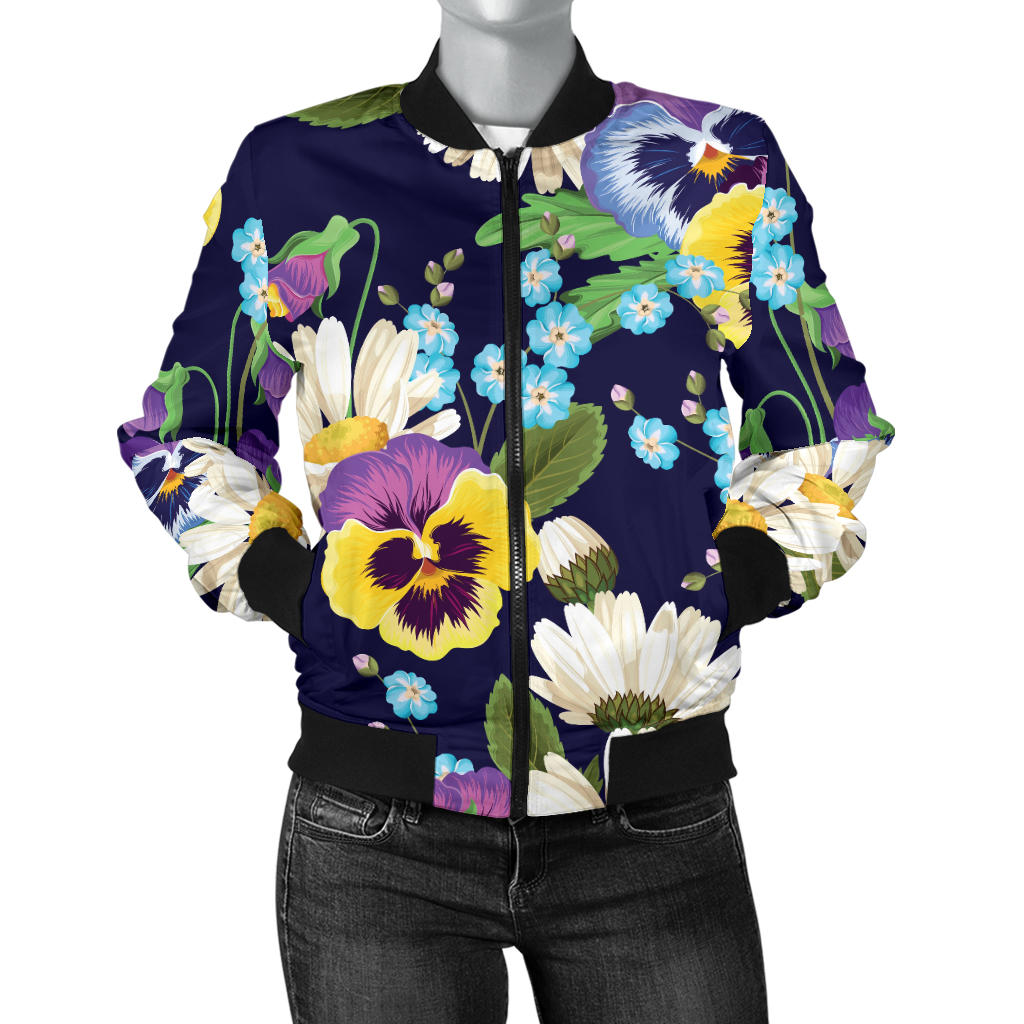 Pansy Pattern Print Design PS03 Women Bomber Jacket