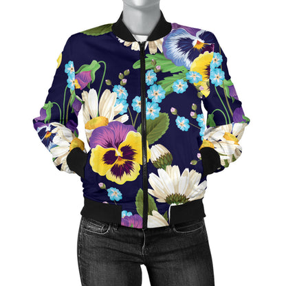 Pansy Pattern Print Design PS03 Women Bomber Jacket