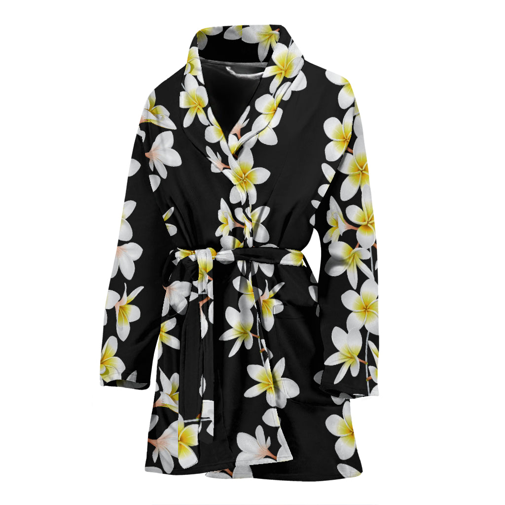 White Plumeria Pattern Print Design PM08 Women Bathrobe