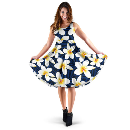 Plumeria Pattern Print Design PM026 Midi Dress