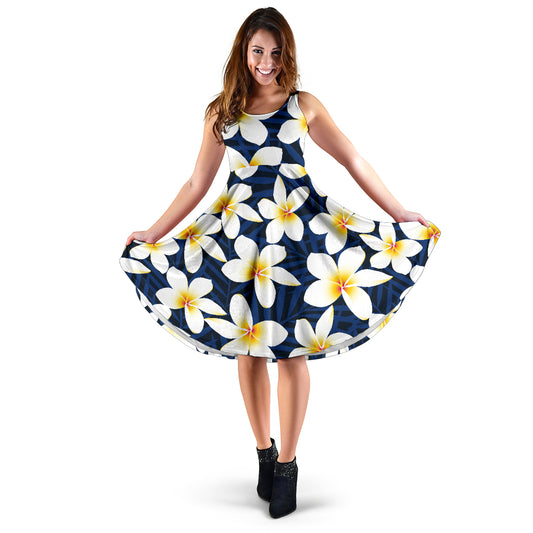 Plumeria Pattern Print Design PM026 Midi Dress