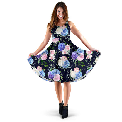 Hydrangea Pattern Print Design HD01 Midi Dress