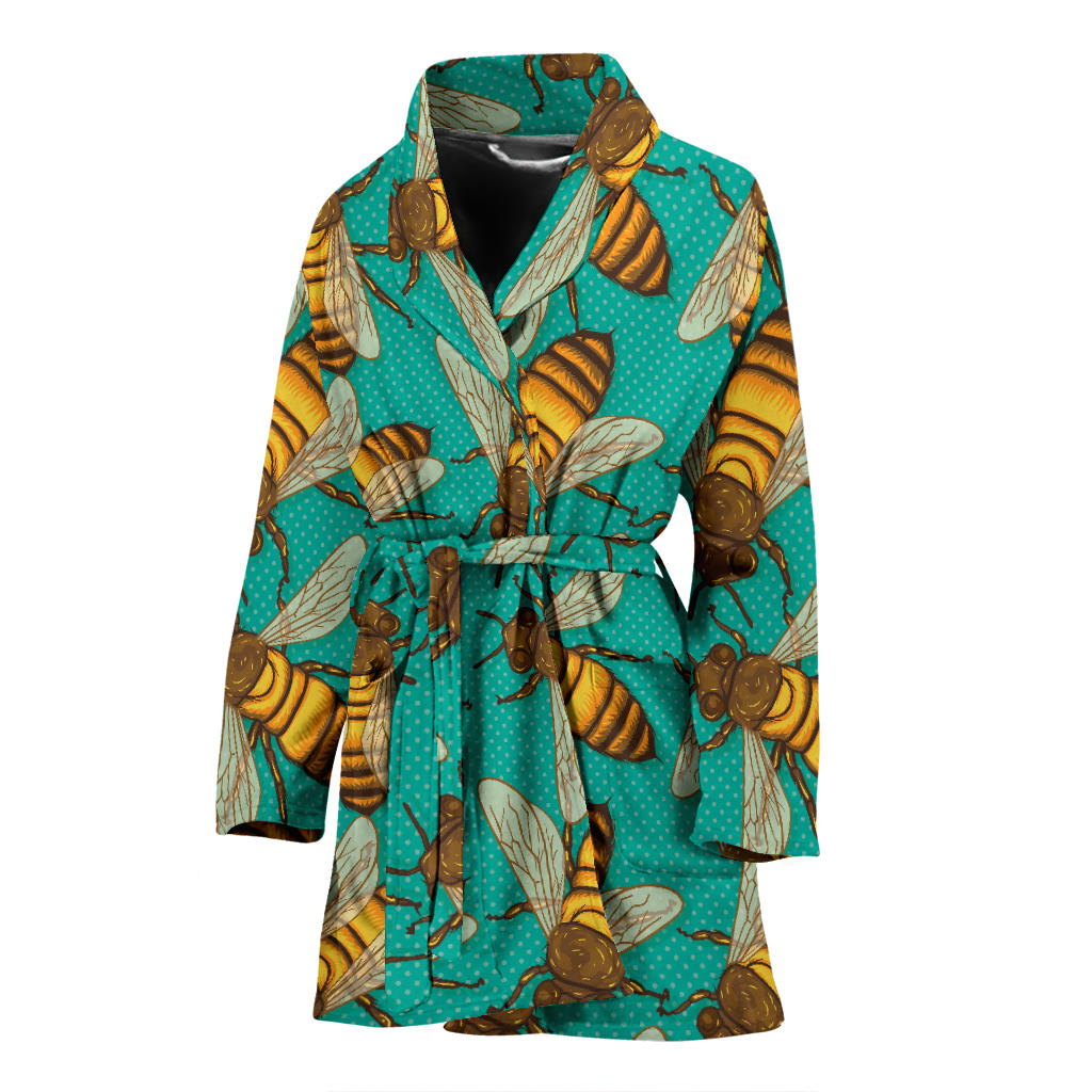 Bee Pattern Print Design BEE04 Women Bathrobe