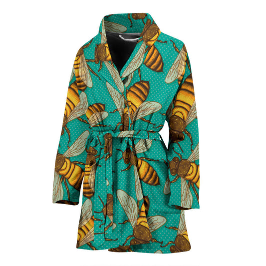 Bee Pattern Print Design BEE04 Women Bathrobe