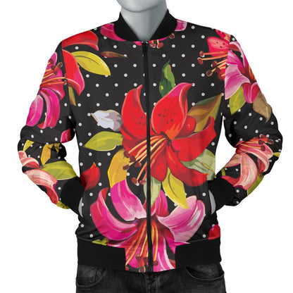 Lily Pattern Print Design LY012 Men Bomber Jacket