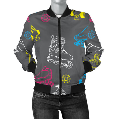 Roller skate Pattern Print Design A02 Women's Bomber Jacket