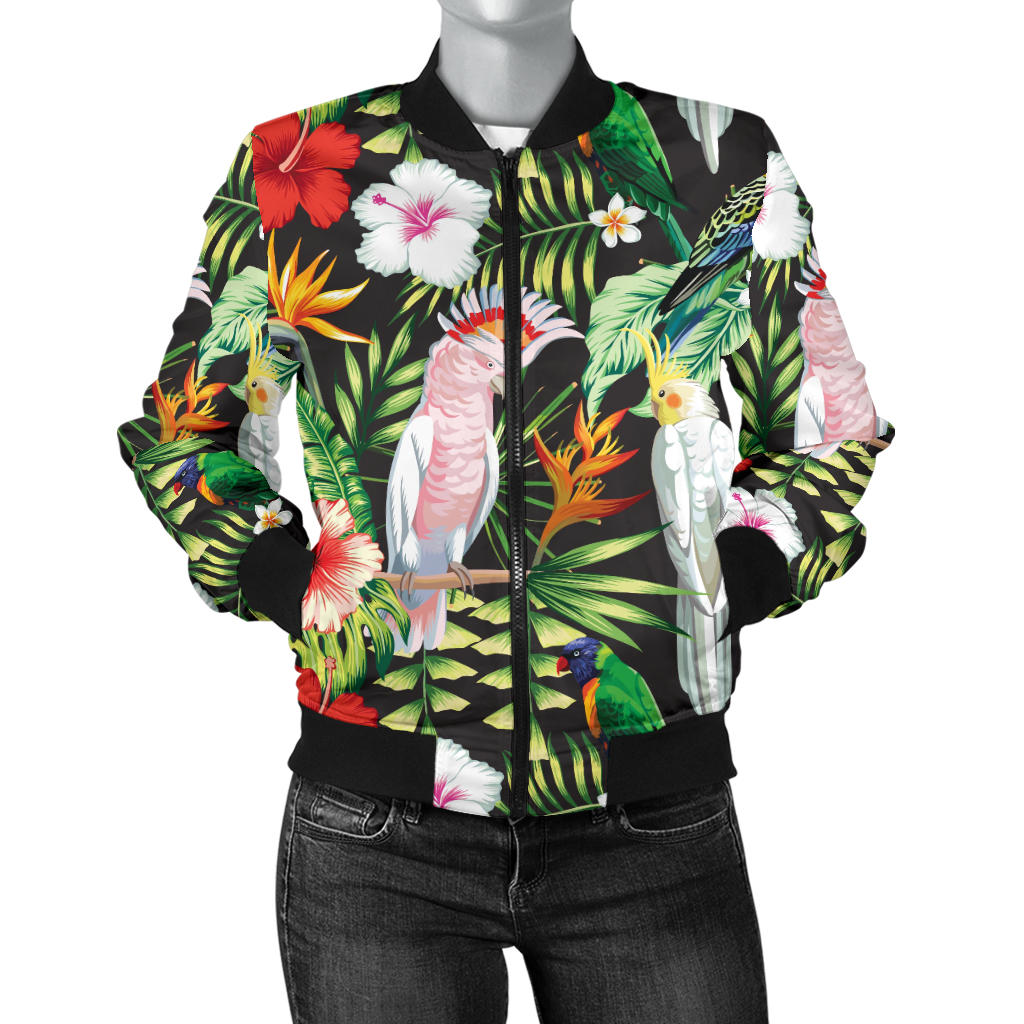 Tropical Flower Pattern Print Design TF03 Women Bomber Jacket