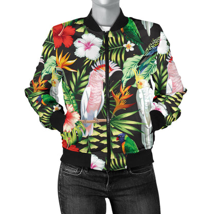 Tropical Flower Pattern Print Design TF03 Women Bomber Jacket