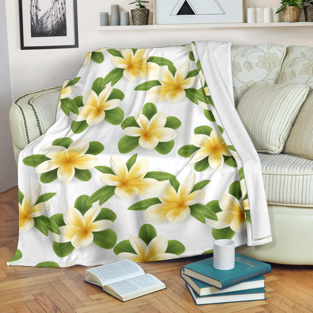 Yellow Plumeria Pattern Print Design PM012 Fleece Blanket