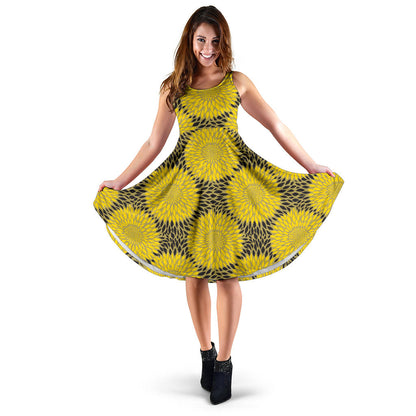 Sunflower Pattern Print Design SF06 Midi Dress