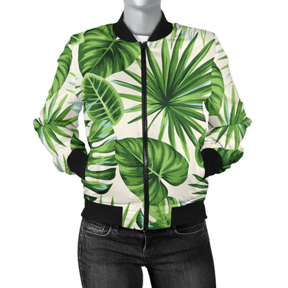 Palm Leaf Pattern Print Design A01 Women's Bomber Jacket