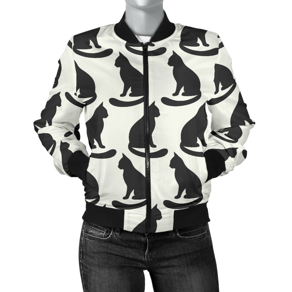 Black Cat Pattern Print Design 02 Women's Bomber Jacket