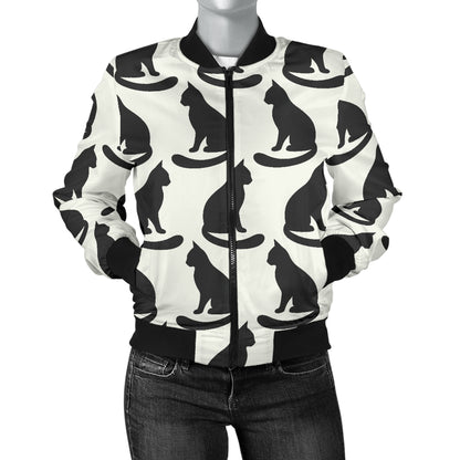 Black Cat Pattern Print Design 02 Women's Bomber Jacket