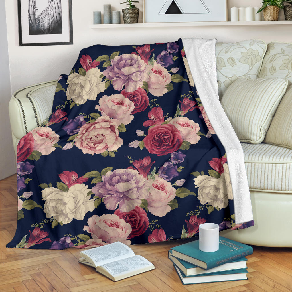 Peony Pattern Print Design PE03 Fleece Blanket