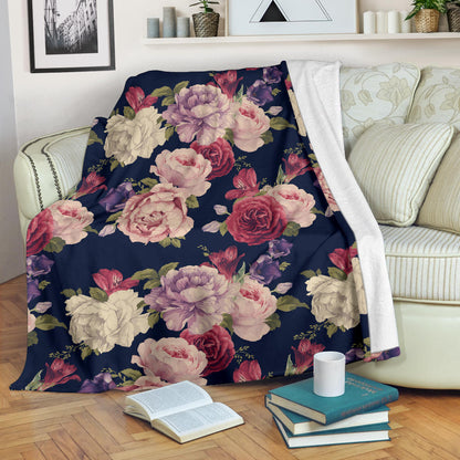 Peony Pattern Print Design PE03 Fleece Blanket