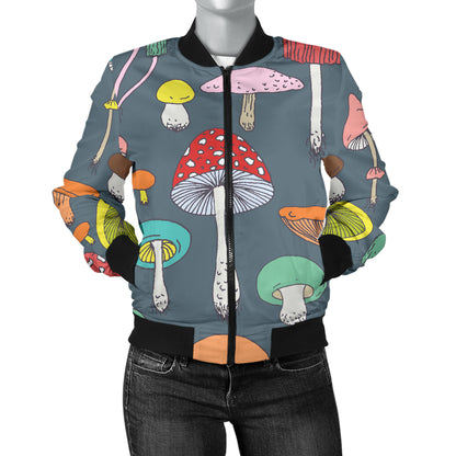 Mushroom Pattern Print Design A03 Women's Bomber Jacket