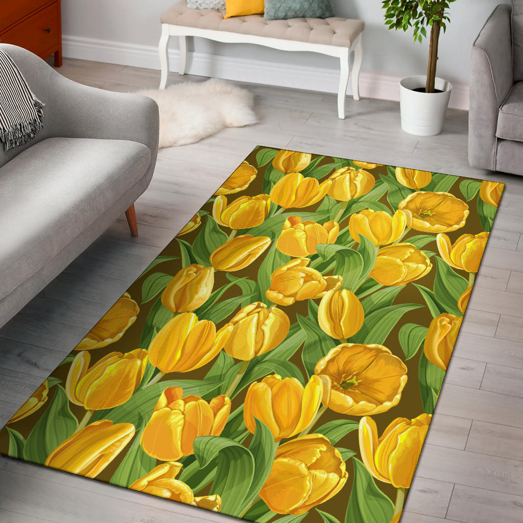 Tulip Yellow Pattern Print Design TP010 Area Rugs