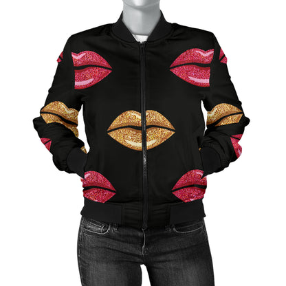 Lip Pattern Print Design 03 Women's Bomber Jacket