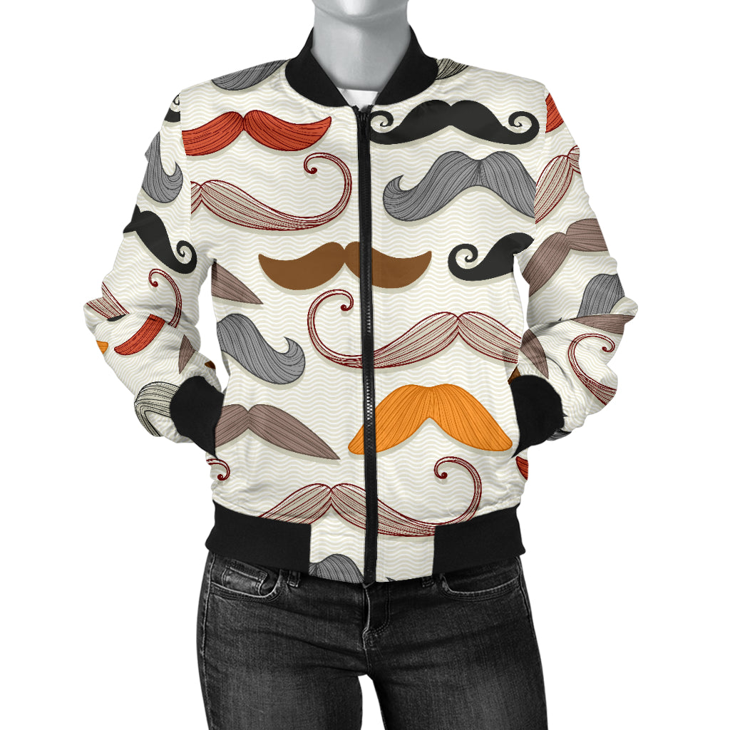Mustache Pattern Print Design A02 Women's Bomber Jacket